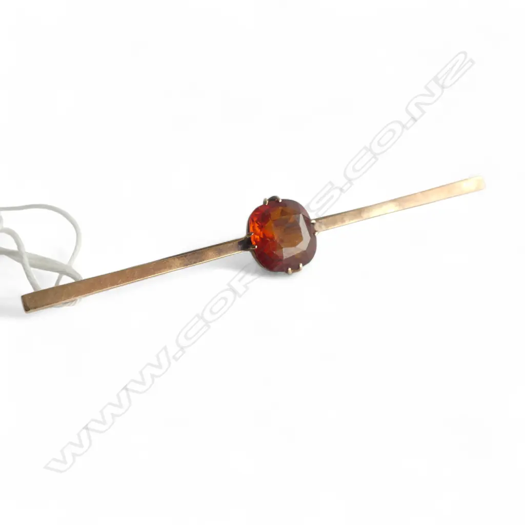 9ct GOLD or better & CITRINE BAR BROOCH possibly 14ct testing up to 14ct. 4.92gms Image 1++