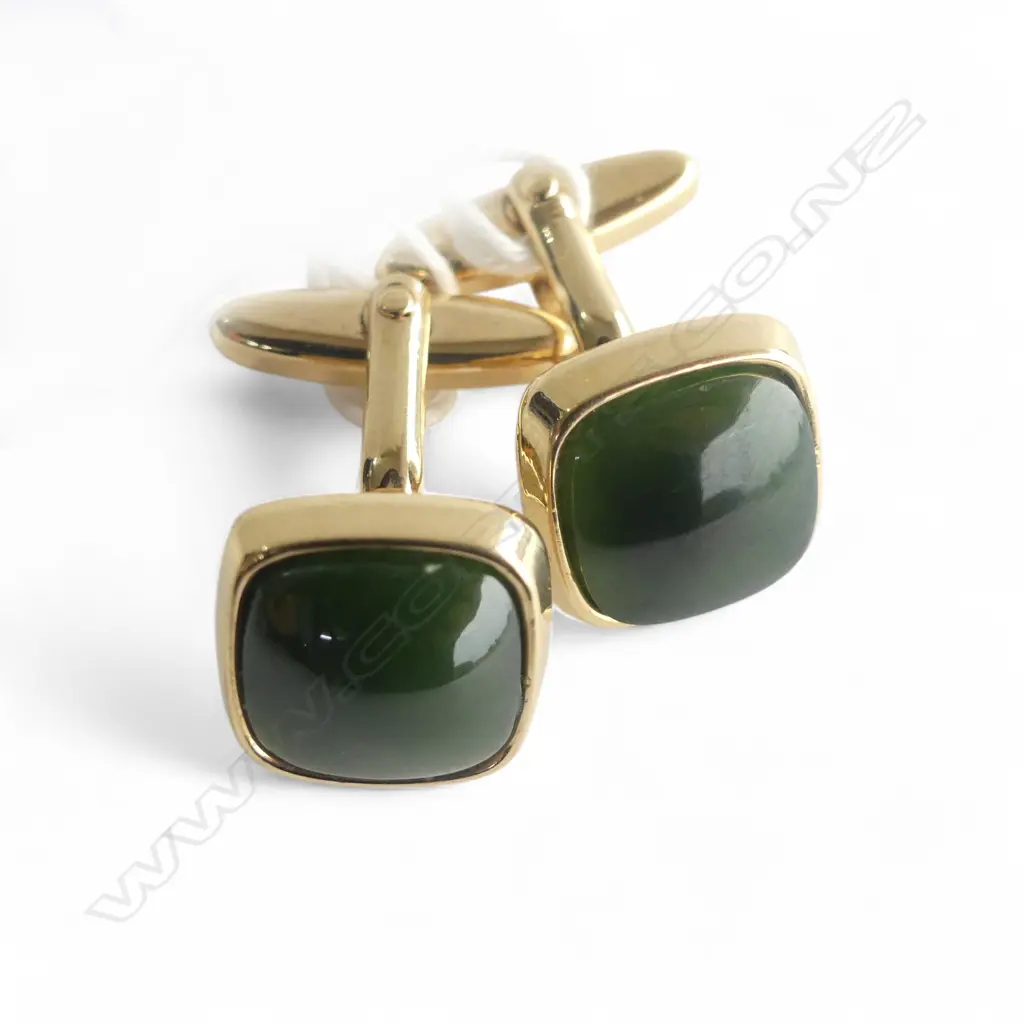 PR GOLD PLATE & POUNAMU CUFFLINKS Image 1++