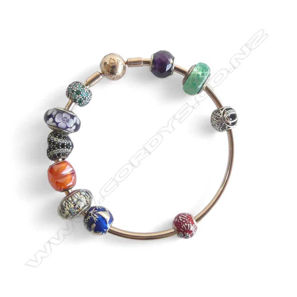 PANDORA BRACELET w. 10 ASST. CHARMS Image 1++