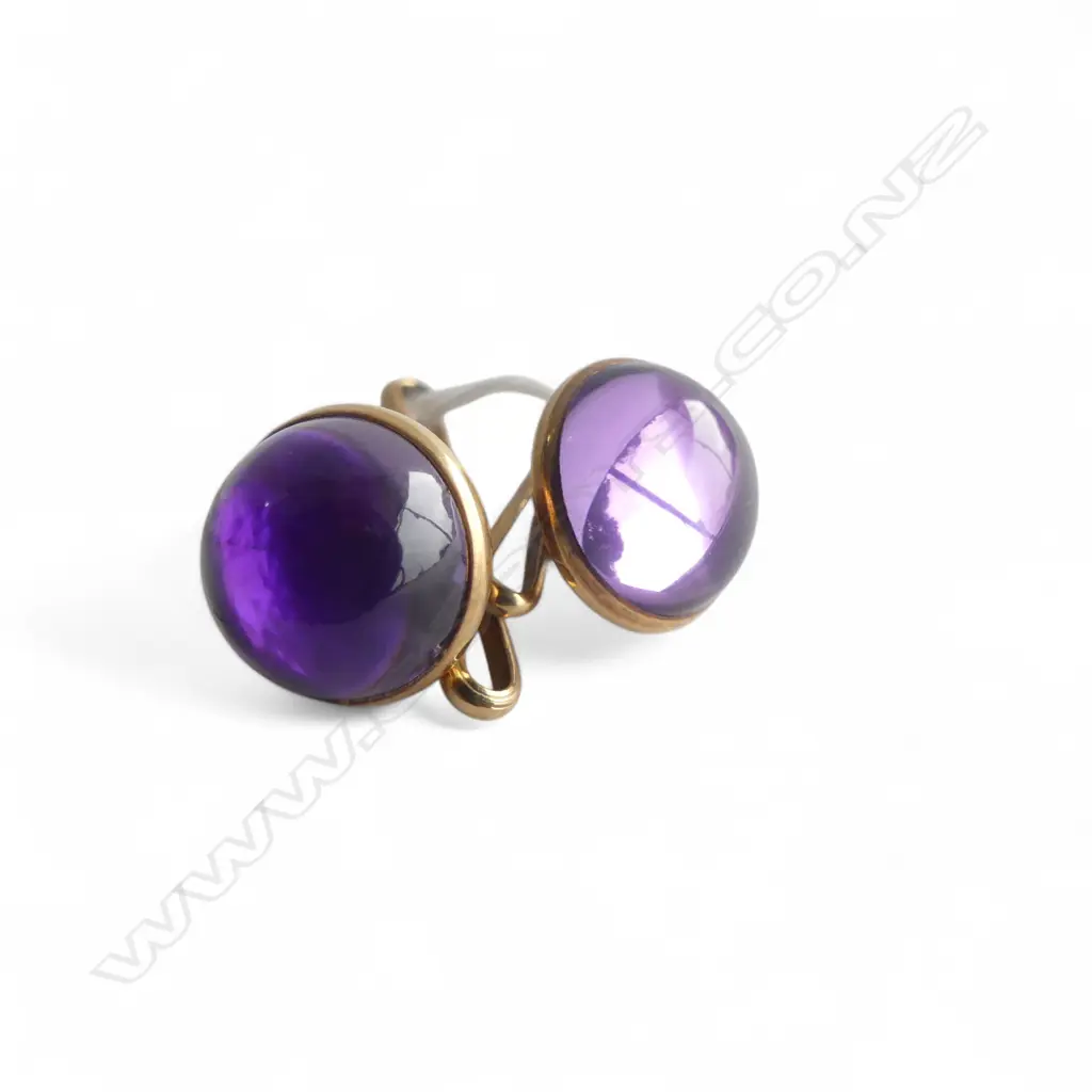 PR vintage 14ct GOLD & AMETHYST domed cabochon CUFFLINKS 5.76gms Image 1++