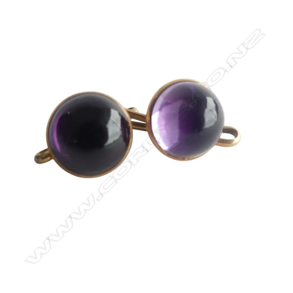 PR vintage 14ct GOLD & AMETHYST domed cabochon CUFFLINKS 5.76gms Image 1++