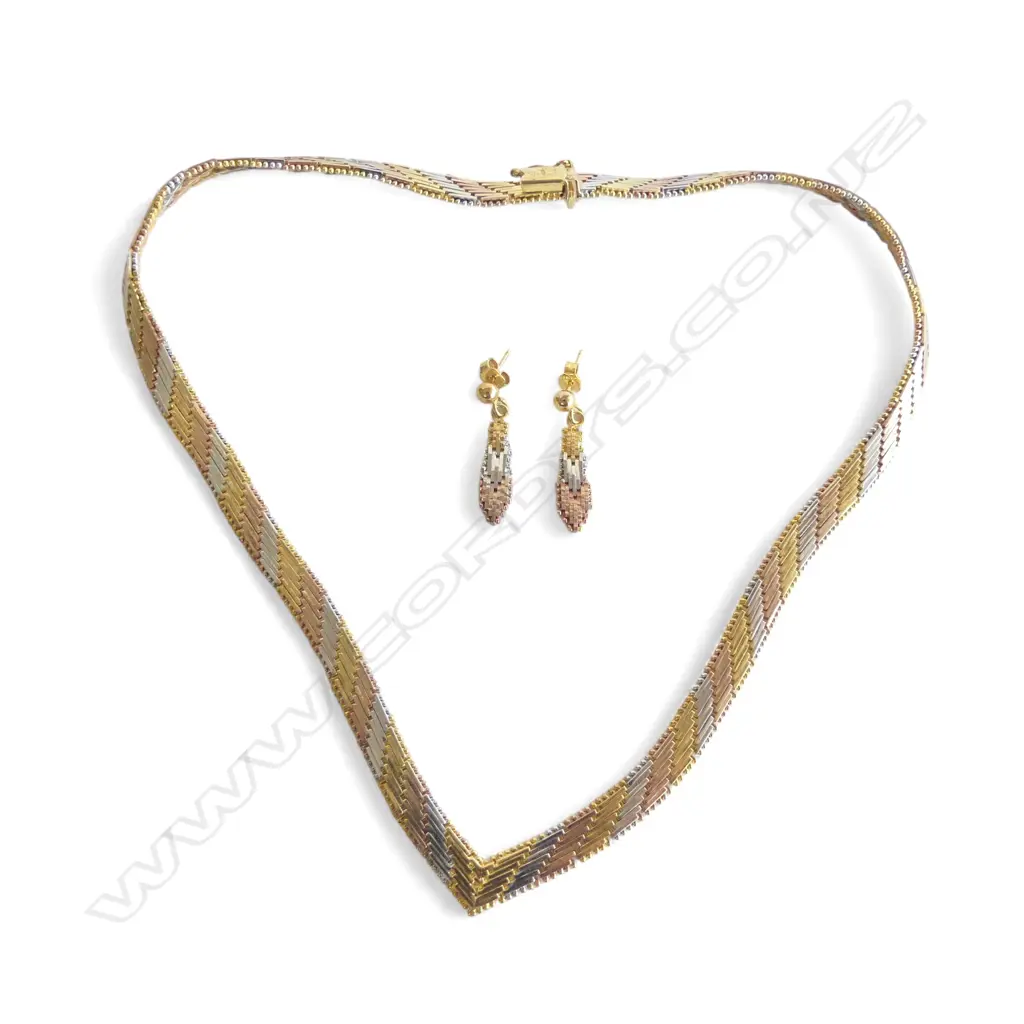 925 SILVER GILT NECKLACE & EARRINGS SET Image 1++