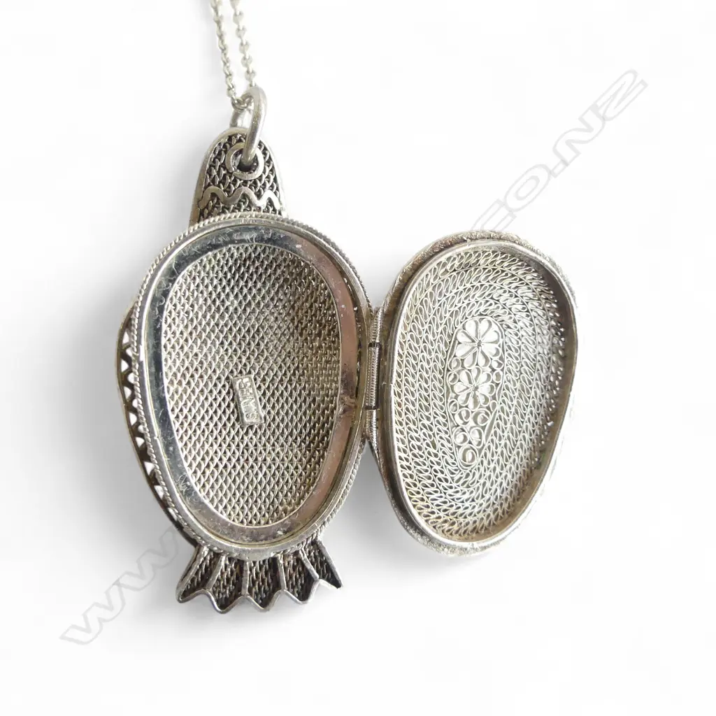 SILVER NECKLACE w. BIRD LOCKET PENDANT L.40mm Image 1++