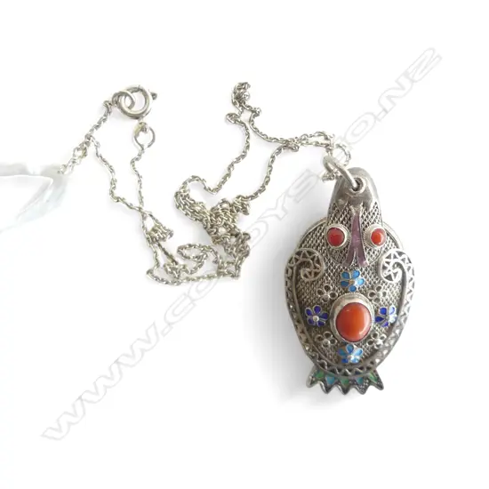 SILVER NECKLACE w. BIRD LOCKET PENDANT L.40mm