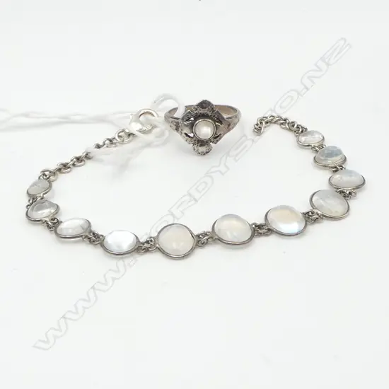 SILVER MOONSTONE BRACELET AND RING