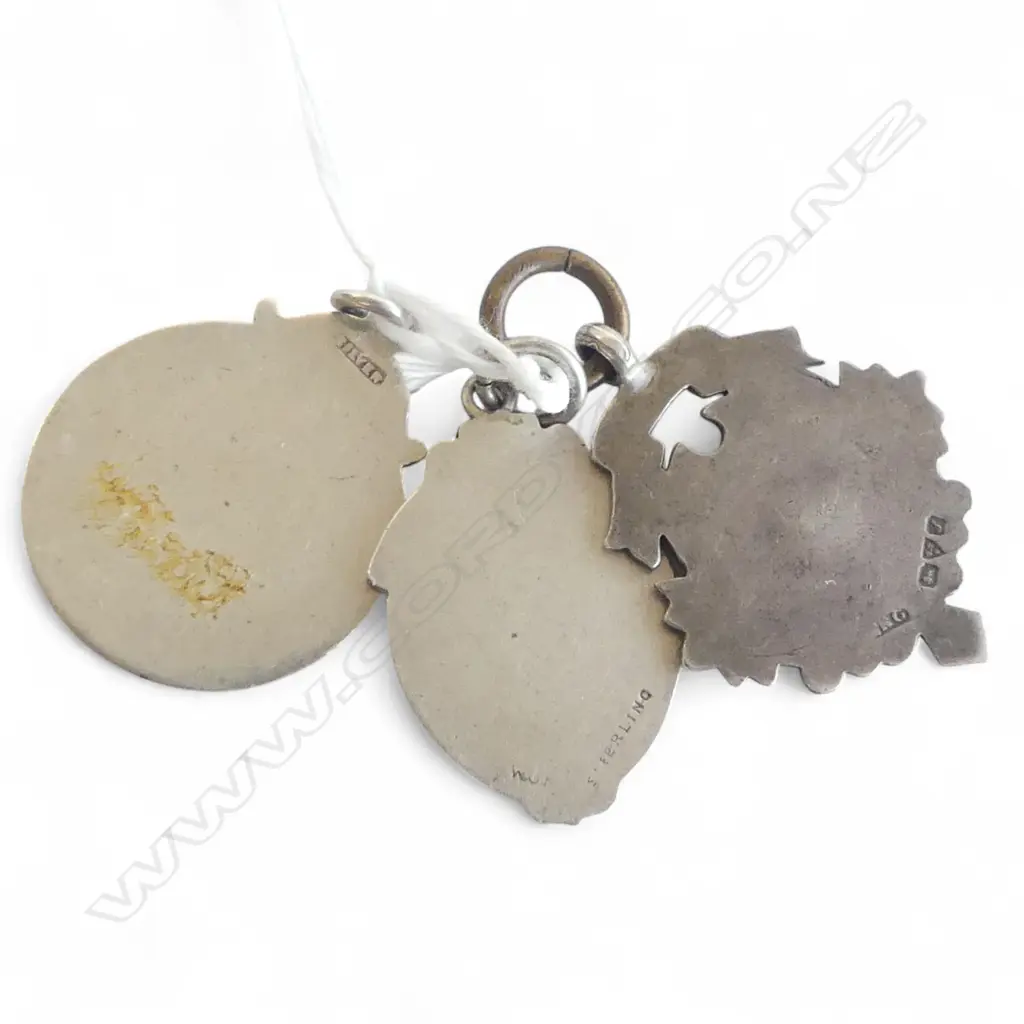3 SILVER FOB MEDALLIONS W GOLD PANELS Image 1++