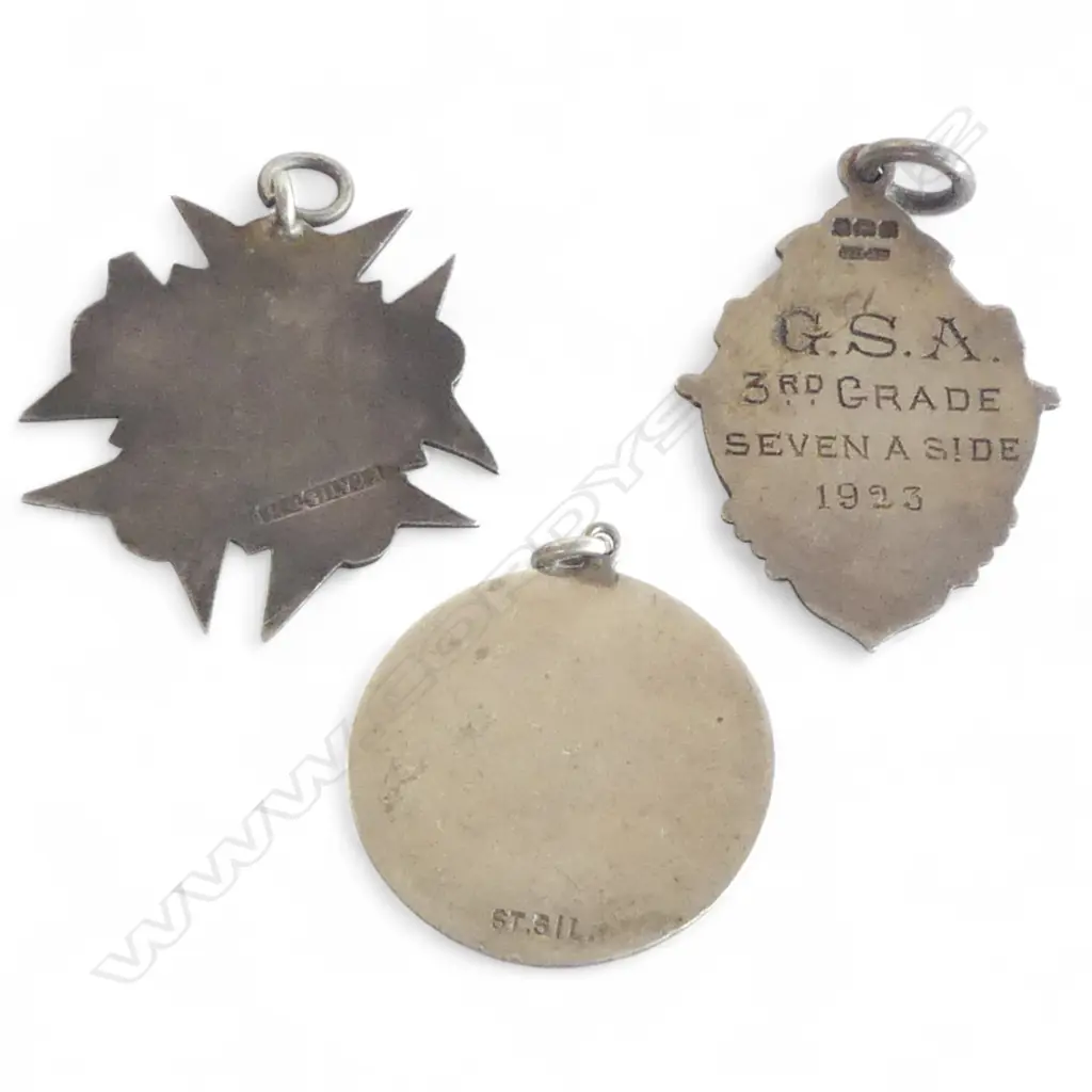 3 SILVER FOB MEDALLIONS W GOLD PANELS Image 1++