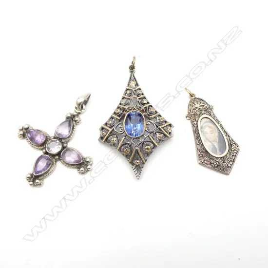 3 SILVER PENDANTS 50x30mm