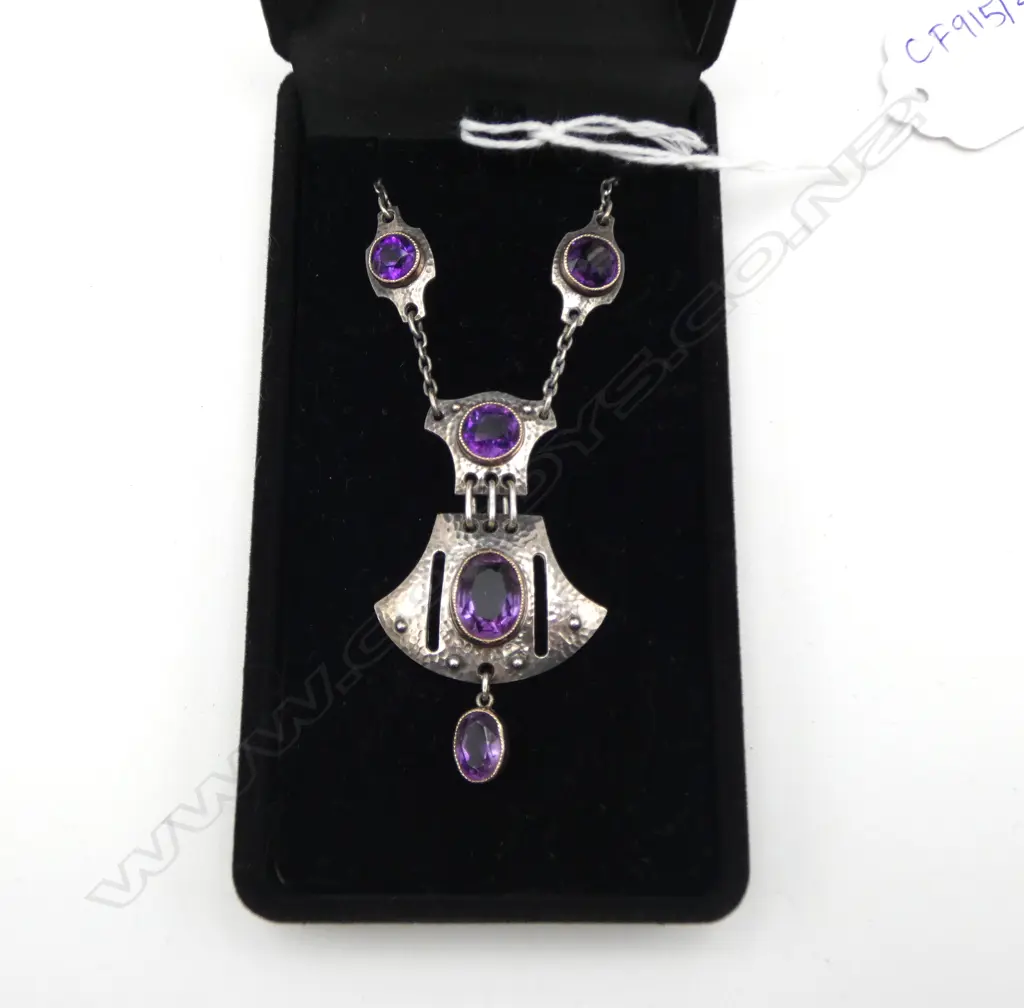 ARTS AND CRAFTS 950 SILVER with GOLD RIM  AROUND AMETHYST NECKLACE BY MURRIE BENNET & CO.13.6gms Image 1++
