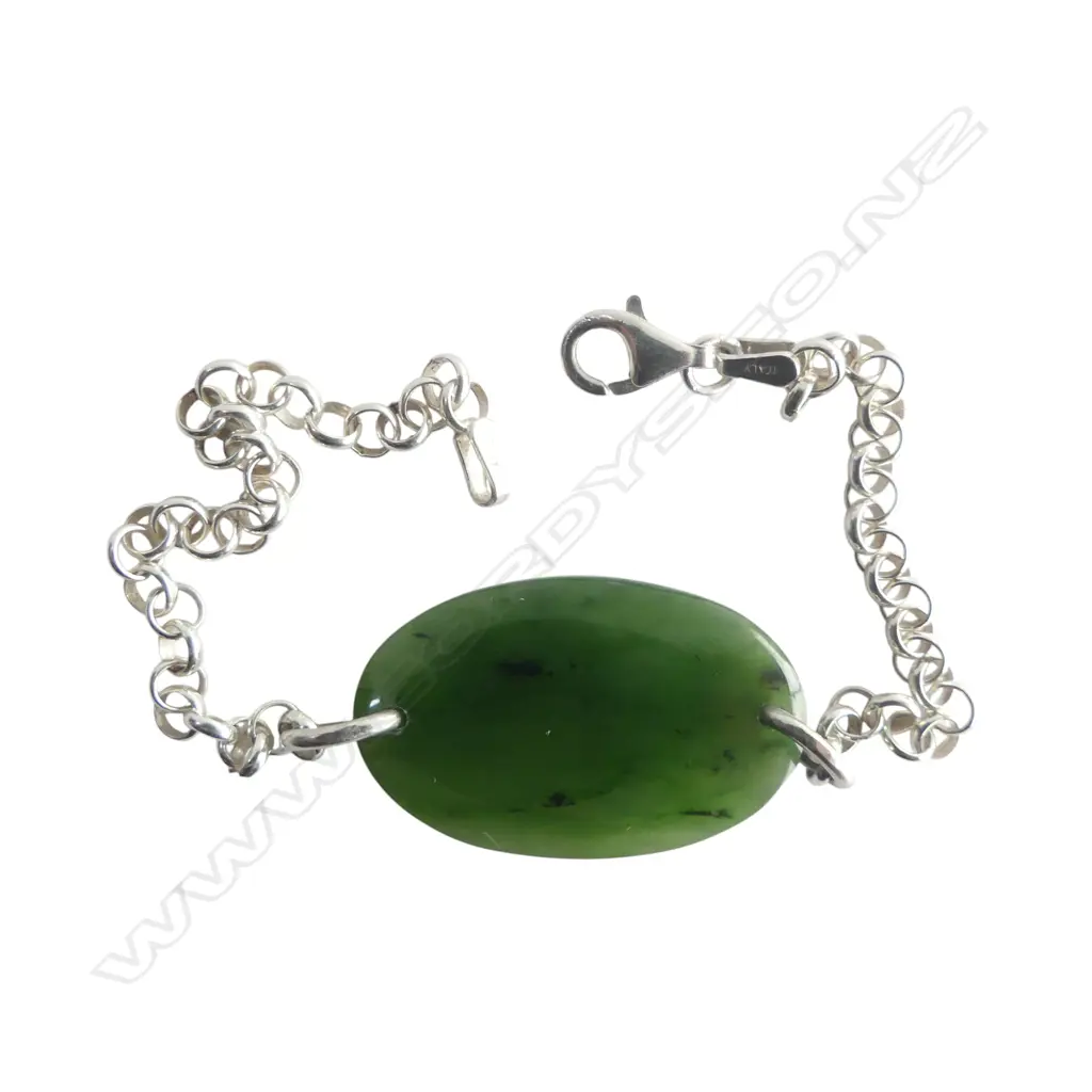 GREENSTONE PENDANT ON STG SILVER BRACELET L.185mm Image 1++
