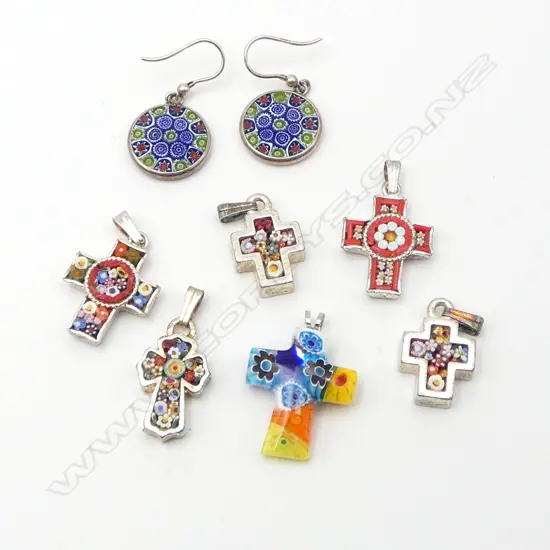 ASSORTED SILVER MILLEFIORI AND MOSAIC JEWELLERY