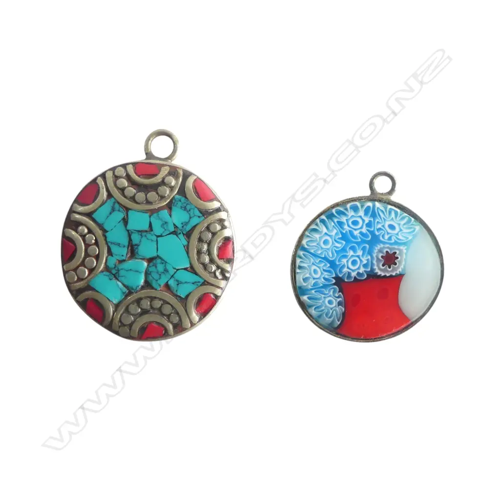 2 PENDANTS; MOROCCAN TURQUOISE 20mm dia, MURANO GLASS Image 1++