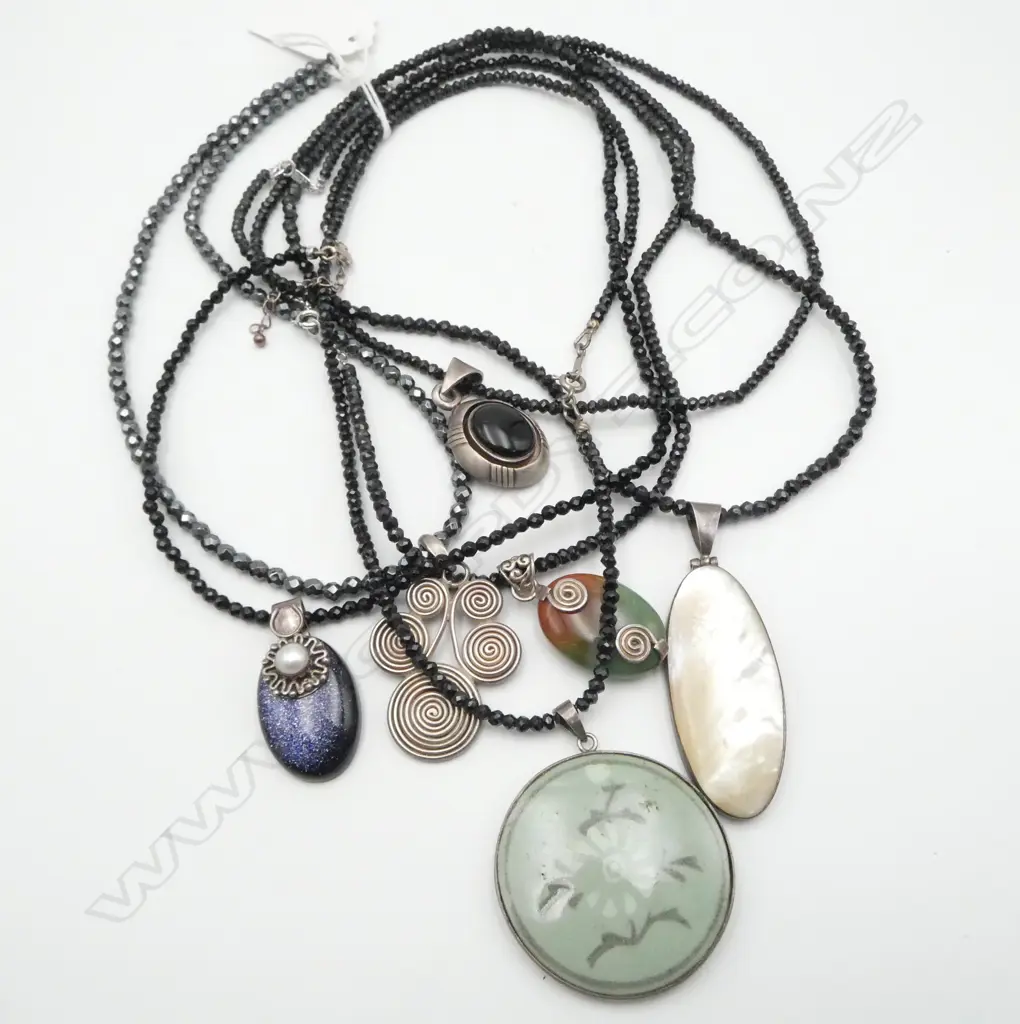 6 NECKLACES w SILVER BACKED PENDANTS Image 1++
