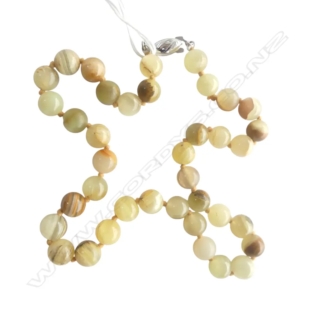 BANDED ONYX AGATE BEADED NECKLACE w. STG SILVER CLASP L.460mm Image 1++