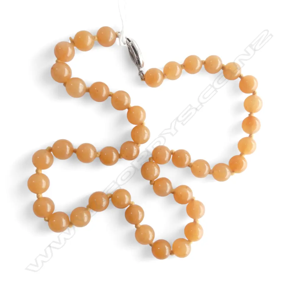 VINTAGE ORANGE AVENTURINE BEADED NECKLACE w. STG SILVER CLASP L.450mm Image 1++