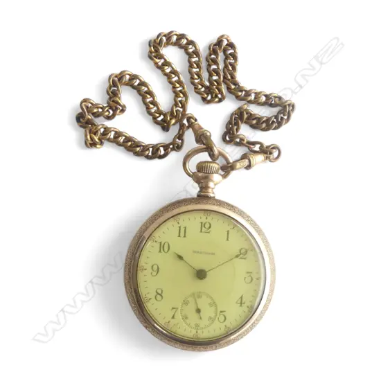 c.1900 GOLD PLATE POCKET WATCH 20year guarantee  -  CHAIN PLATED