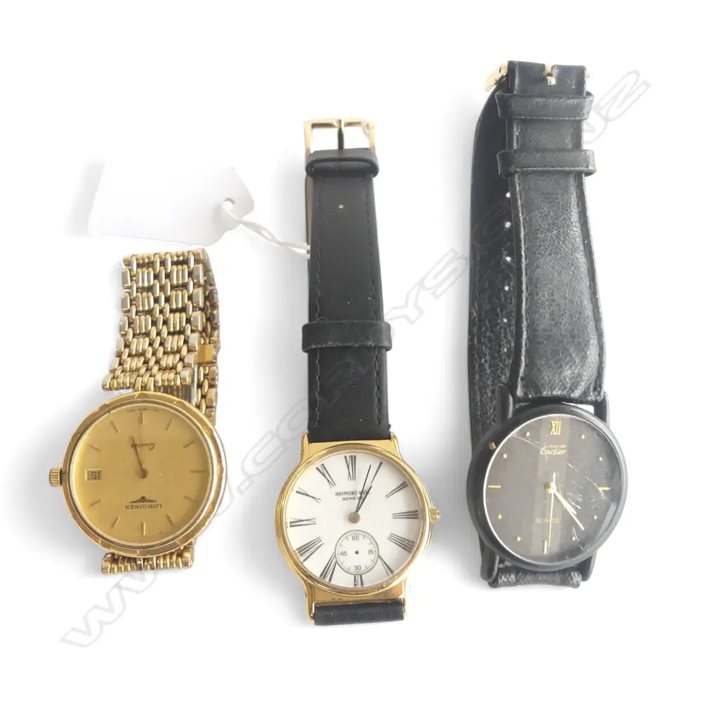 3 WRIST WATCHES; MUST DE CARTIER, RAYMOND WEIL, LONGINES Image 1++