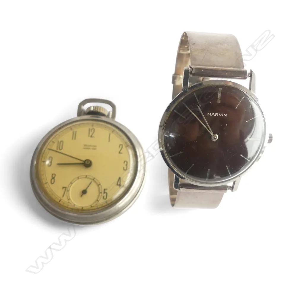 VINTAGE MARVIN WRISTWATCH + WESTCLOX POCKET WATCH  Image 1++