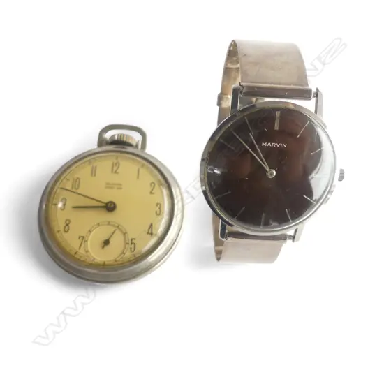 VINTAGE MARVIN WRISTWATCH + WESTCLOX POCKET WATCH 