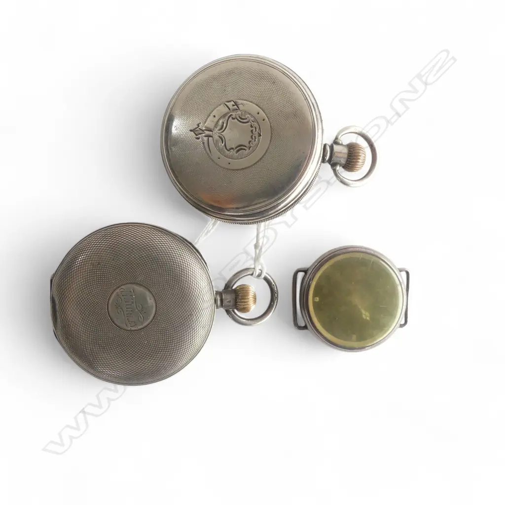 2 SILVER POCKET WATCHES (935 OMEGA, OTHER 925 FACE FAULTED) + OMEGA WRIST WATCH Image 1++