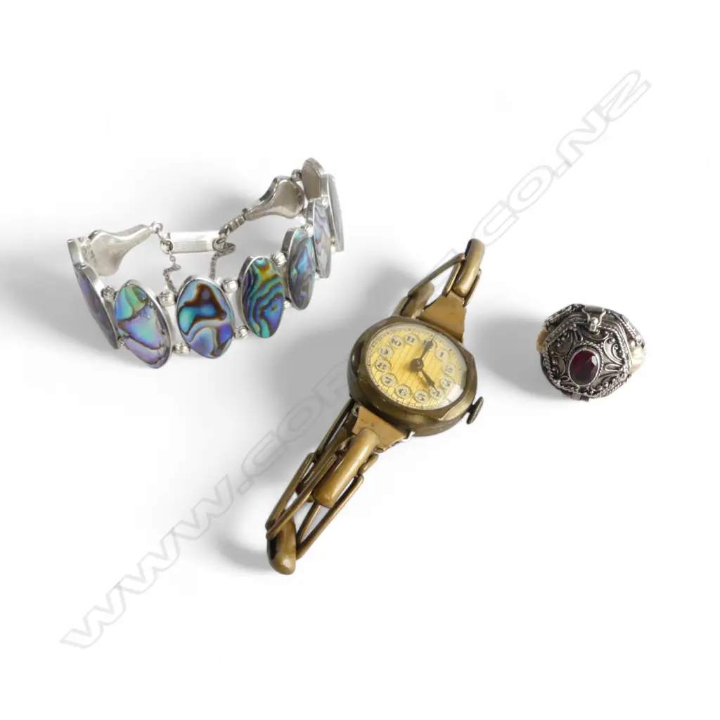 SILVER RING & BRACELET w. VINTAGE TRENCH WATCH Image 1++