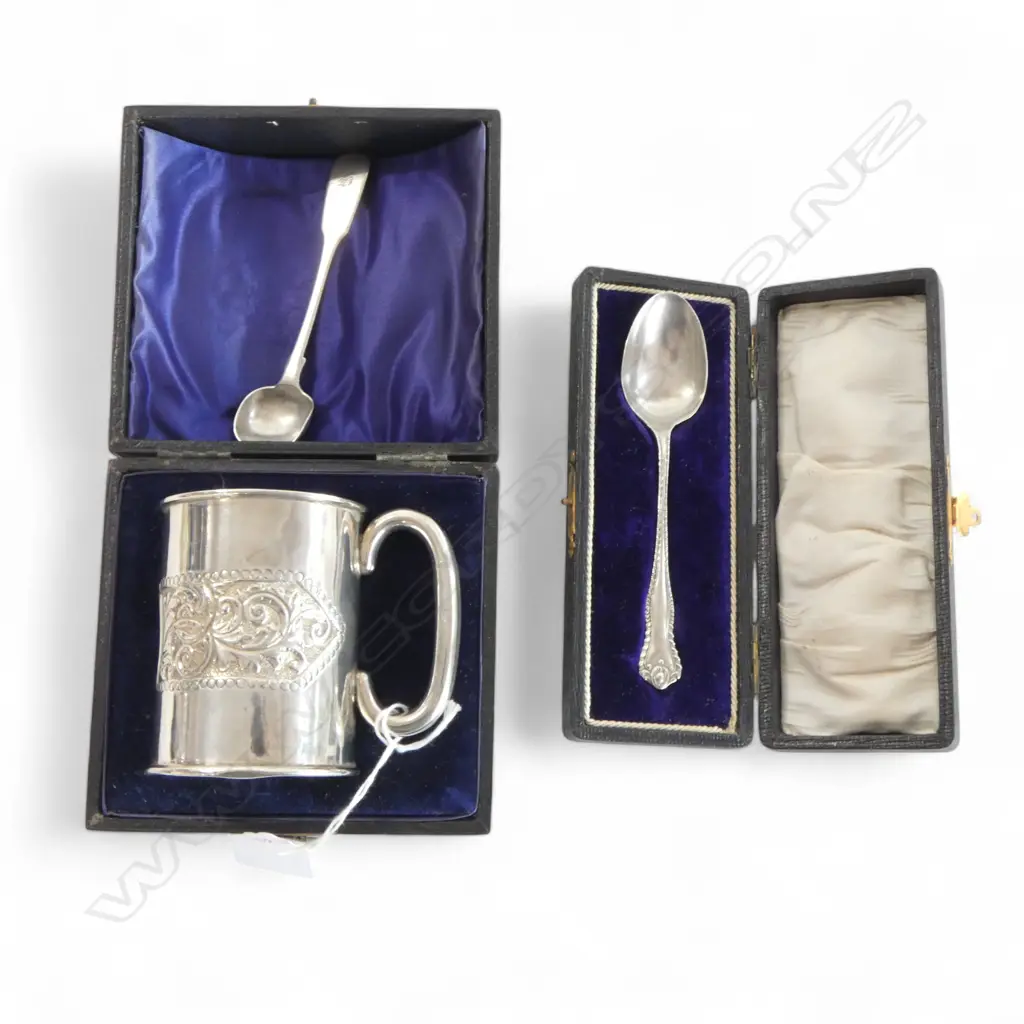 3 PCES STG SILVER; MUG + 2 SPOONS 95gms Image 1++