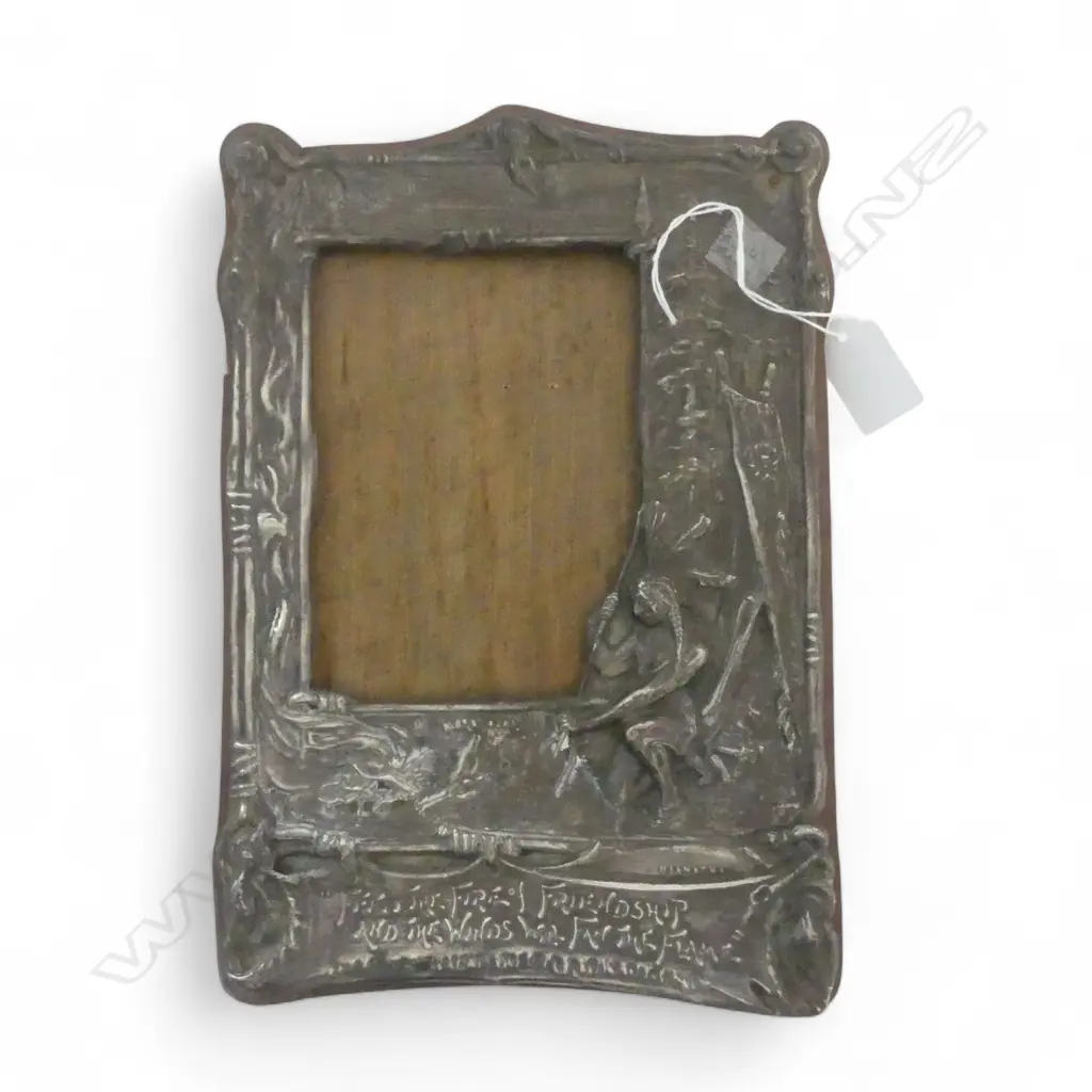 c.1910 Hiawatha Art Nouveau SILVER PLATE PHOTO FRAME embossed 'Feed The Fire of Friendship...'280 x 190mm Image 1++