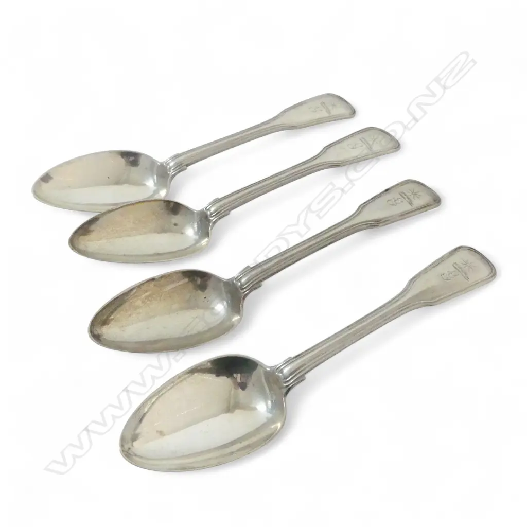 FOUR VICTORIAN SILVER DESSERT SPOONS 243gms Image 1++