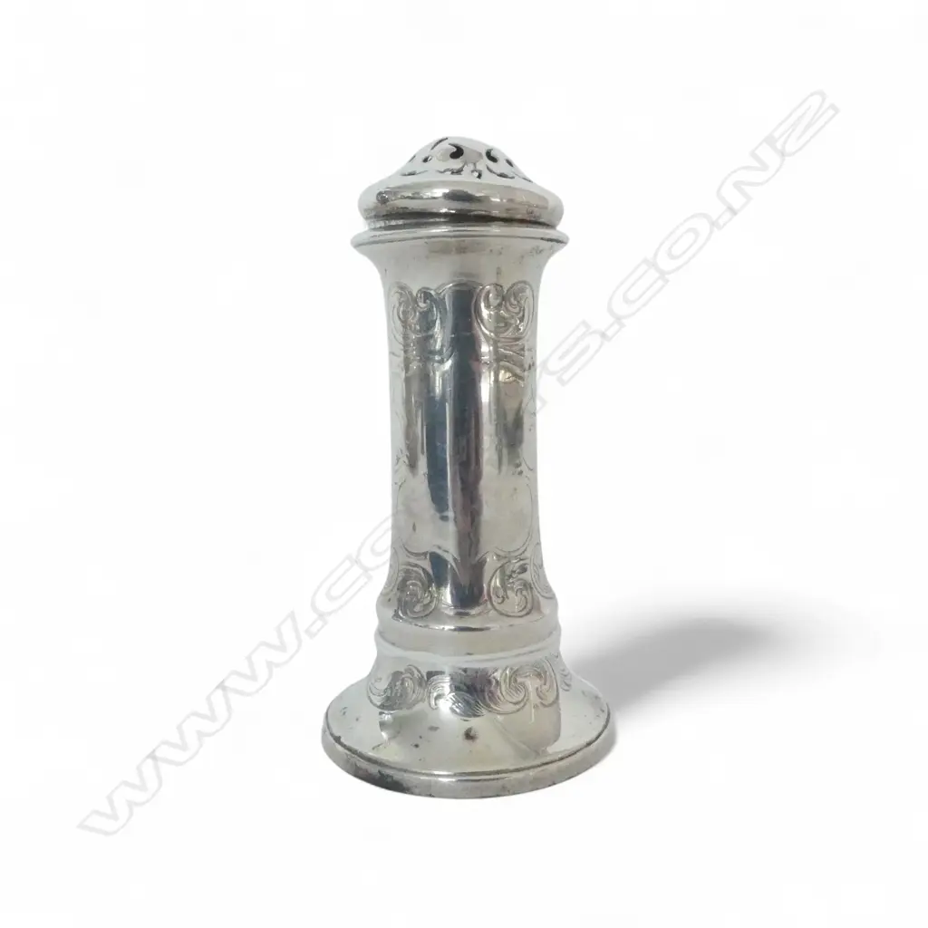 SILVER PEPPERETTE scroll engraved tapered form Chester 1900 56.8gms  Image 1++