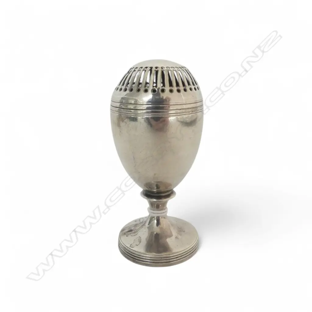 GEORGE III SILVER LONDON 1799 SMALL PEDESTAL PEPPERETE gilded interior reeded foot  51.6gms Image 1++