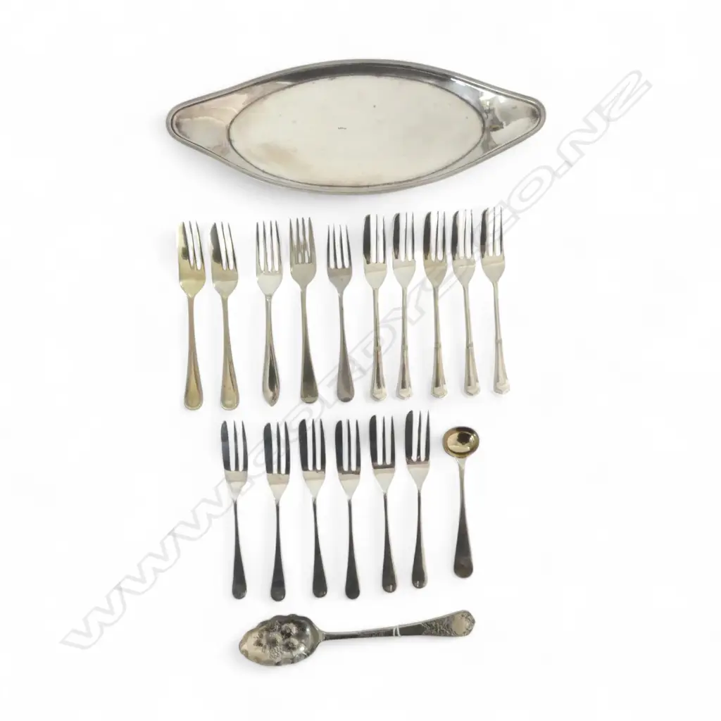 OLD SHEFFIELD PLATE LOZENGE DISH + ASST. SILVER PLATE: 12+ CAKE FORKS + berry spoon etc Image 1++