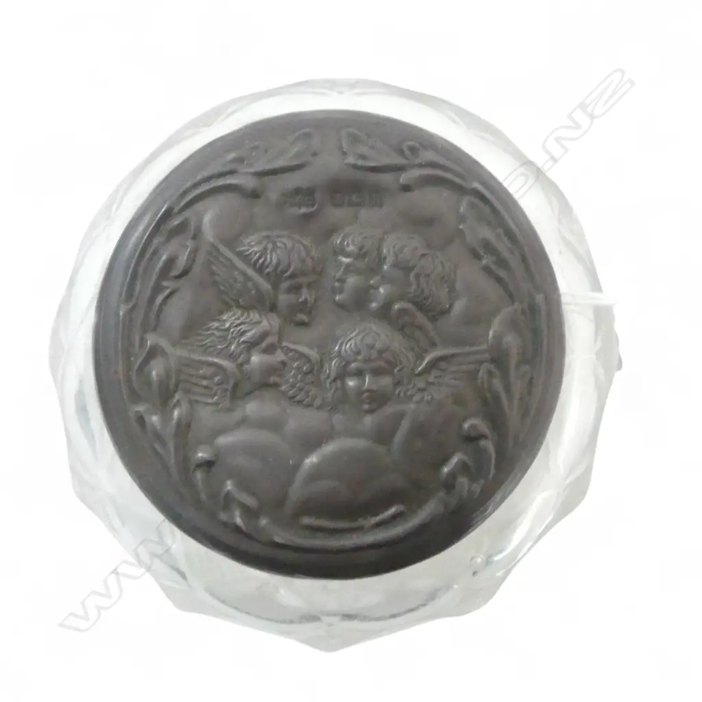 CUT CRYSTAL JAR w. STG SILVER LID H.80mm cherub lid 16gms Image 1++
