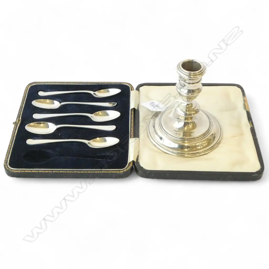 5 STG SILVER TEASPOONS 68gms + CANDLESTICK, WEIGHTED Image 1++