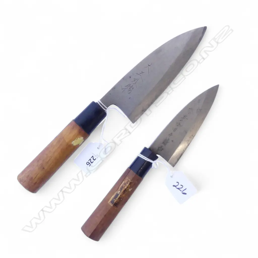 2 OLD JAPANESE CARBON STEEL CHEFS KNIVES L.265, 215mm Image 1++