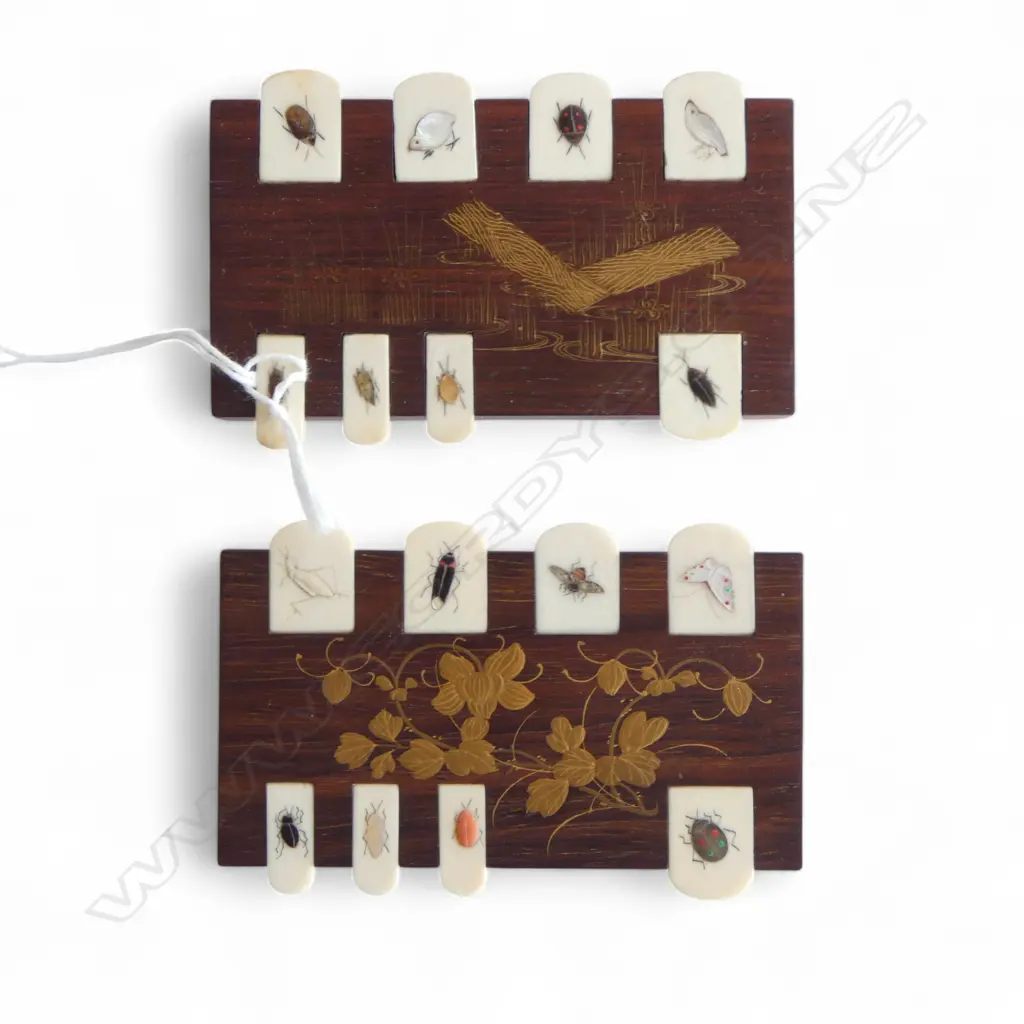 2 JAPANESE MEIJI PERIOD SHIBAYAMA BEZIQUE GAME MARKERS 90x60x10mm Image 1++