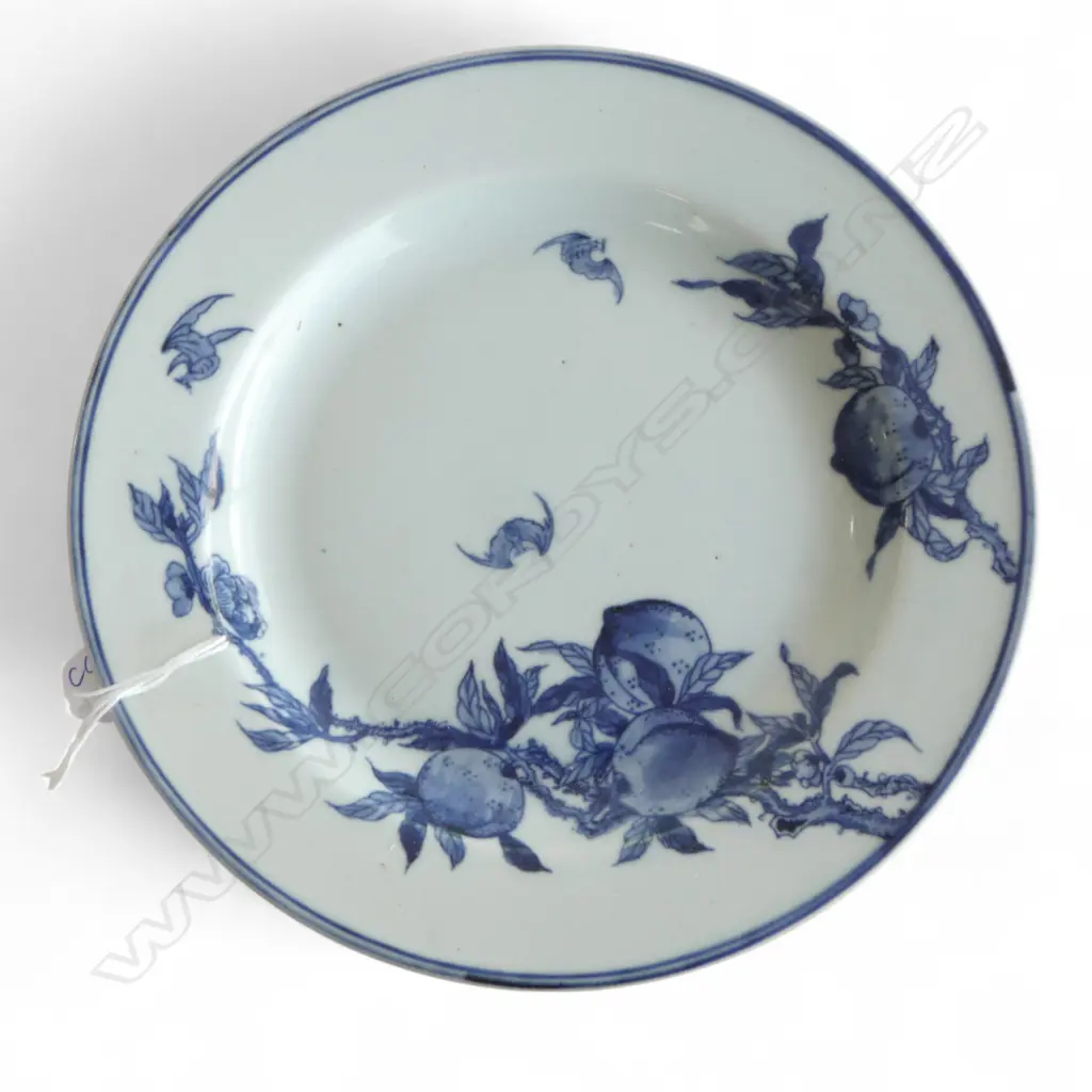Blue and White Bat-Peach Pattern Plate.  Dia.232mm. Representing happiness (bat) & longevity (peach) Image 1++