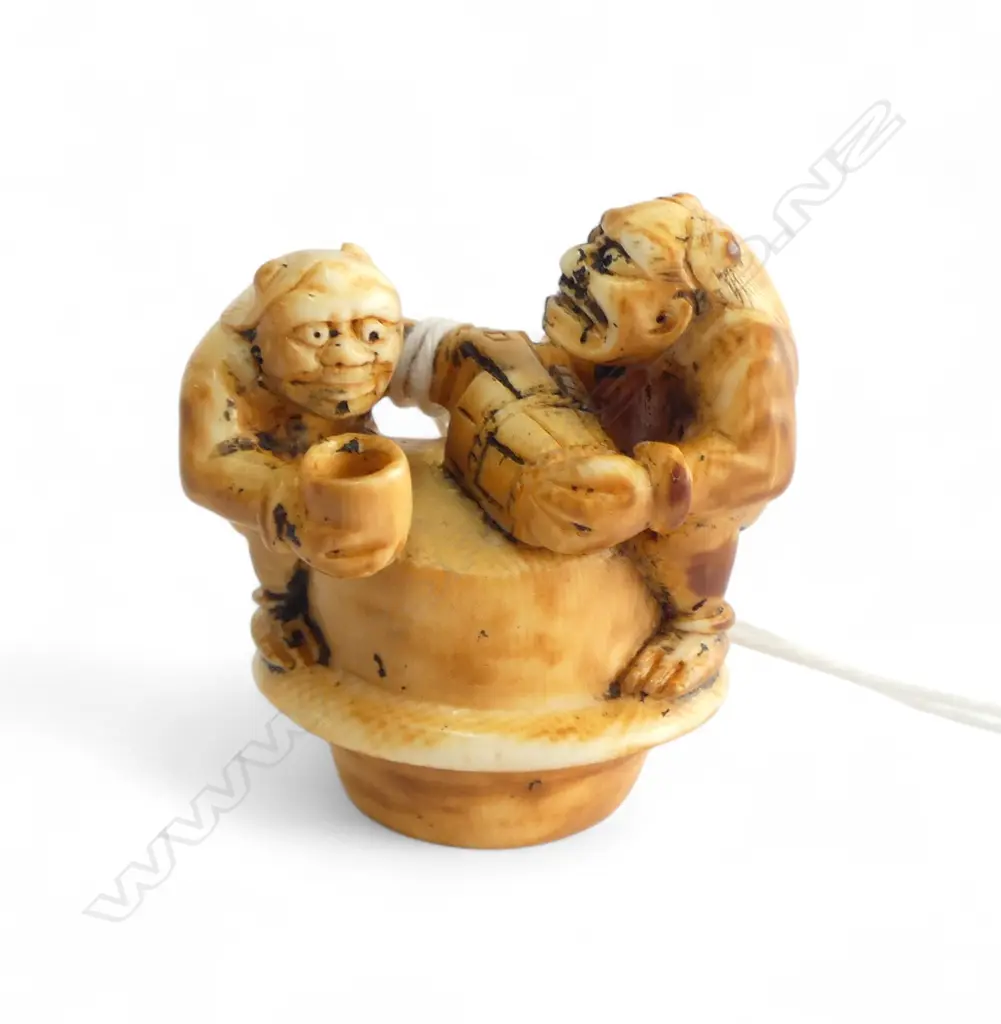 IVORY NETSUKE OF PR MISCHIEVOUS ONI, SIGNED Image 1++