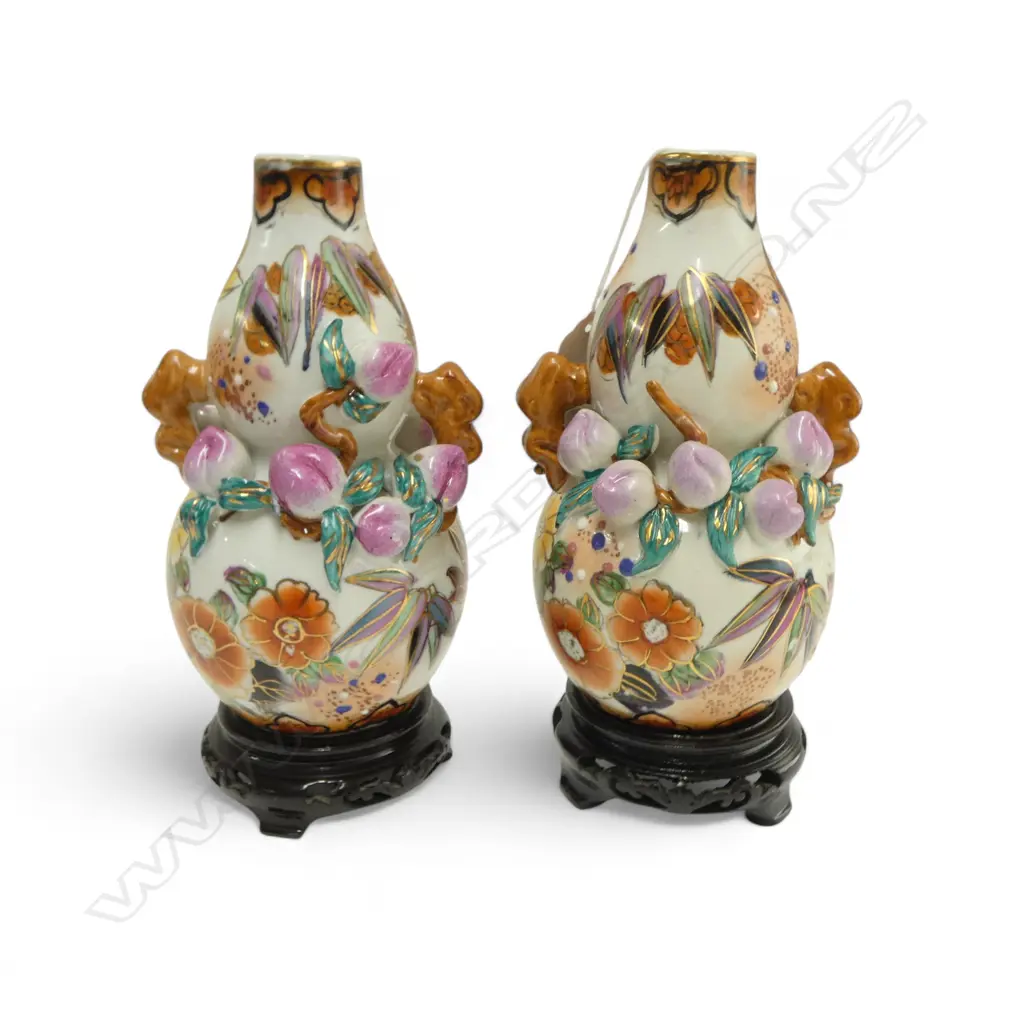 PR DOUBLE GOURD FORM VASES H.180mm on wooden stands Image 1++