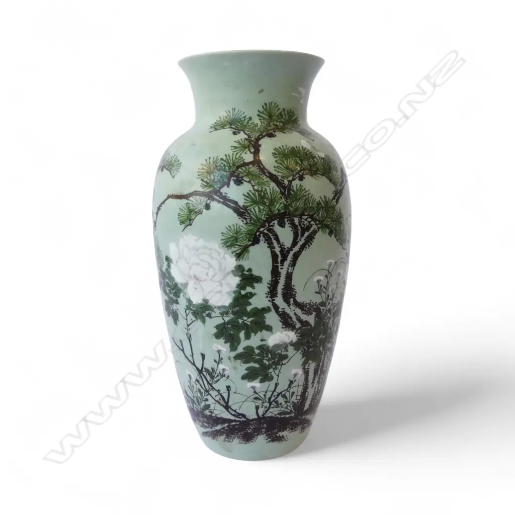 ORIENTAL CELADON VASE w. FLORAL DECORATION H.380mm Image 1++