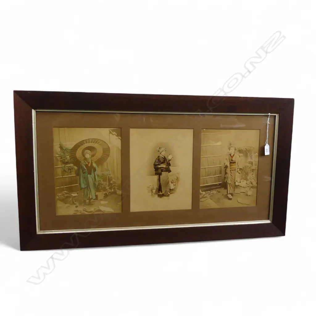 FRAMED CHINESE SEPIA PHOTOGRAPH TRYPTICH 755x360mm Image 1++