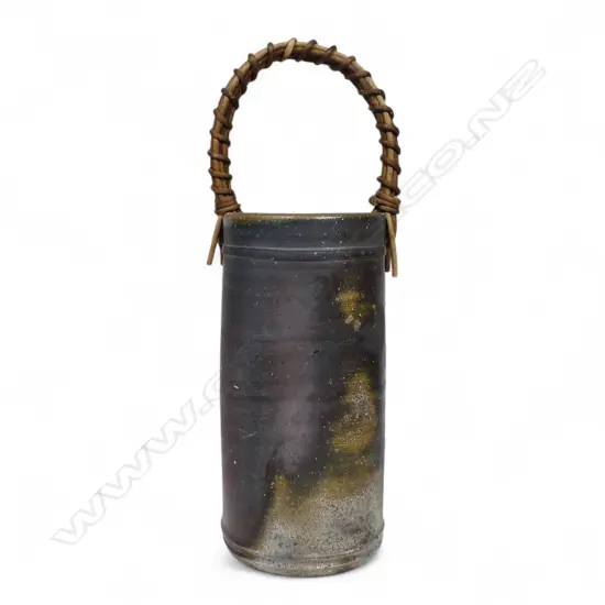 A vintage Japanese Bizen pottery cylinder vase,