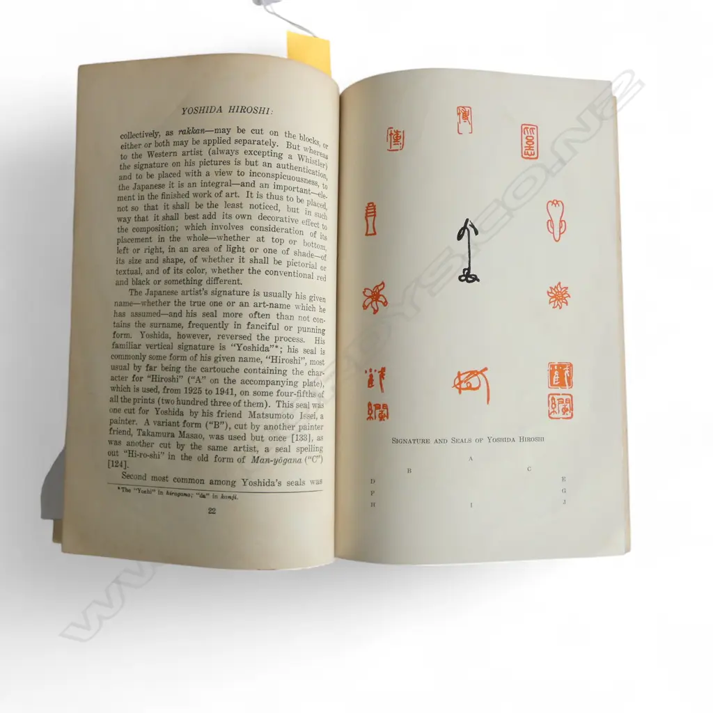 'YOSHIDA HIROSHI: PRINT-MAKER' by BEN BRUCE BLAKENEY: Essay and guide to identifying the artists signatures and seals... Image 1++
