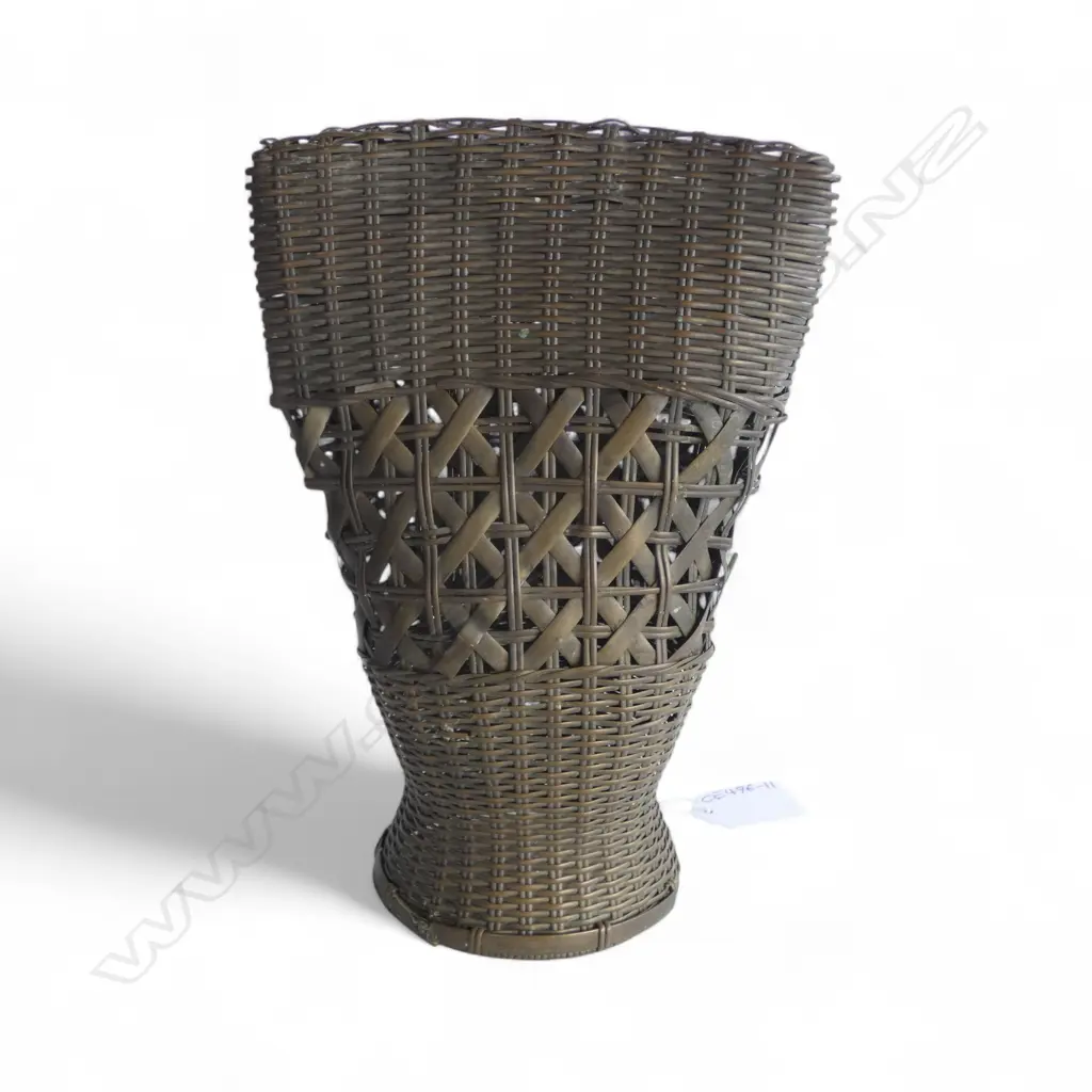 JAPANESE LATE MEIJI WOVEN COPPER HANAKAGO BASKET H.220mm Image 1++