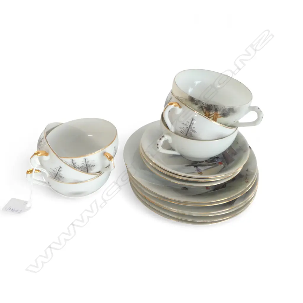 15 PCE JAPANESE TEA SET; 6 CUPS, 3 SAUCERS, 6 PLATES Image 1++