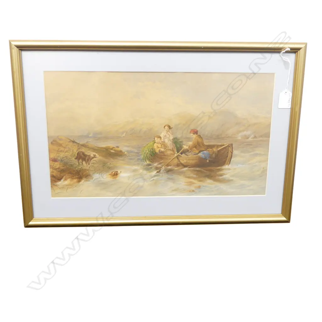 VICT W/C CHILDREN IN DINGY WITH DOGS AT BEACH  H240 L430MM Image 1++