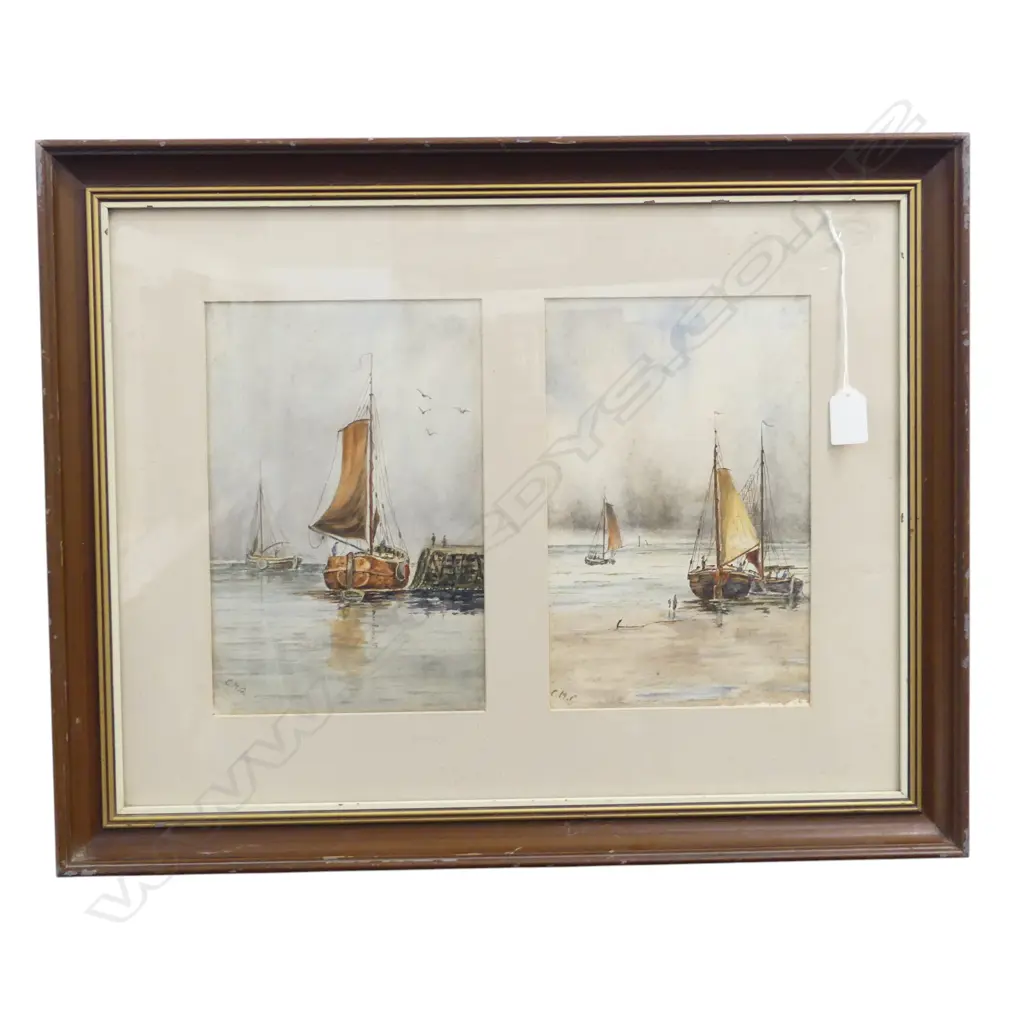 ANTIQUE DOUBLE W/C DUTCH FISHING BOATS H260 L380MM Image 1++