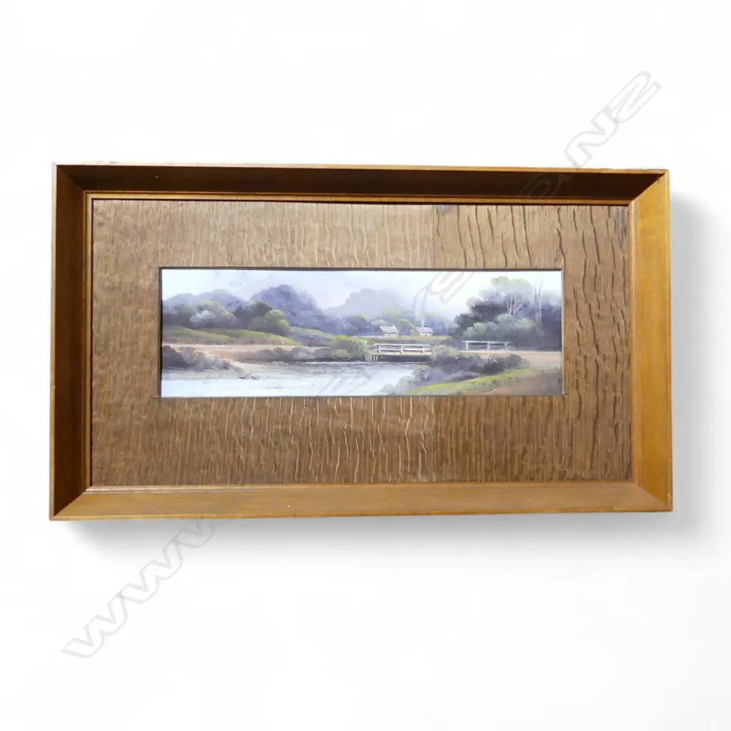 OIL ON BOARD RIVER CROSSING SIGNED CHAS YOUNG H90 W180MM Image 1++