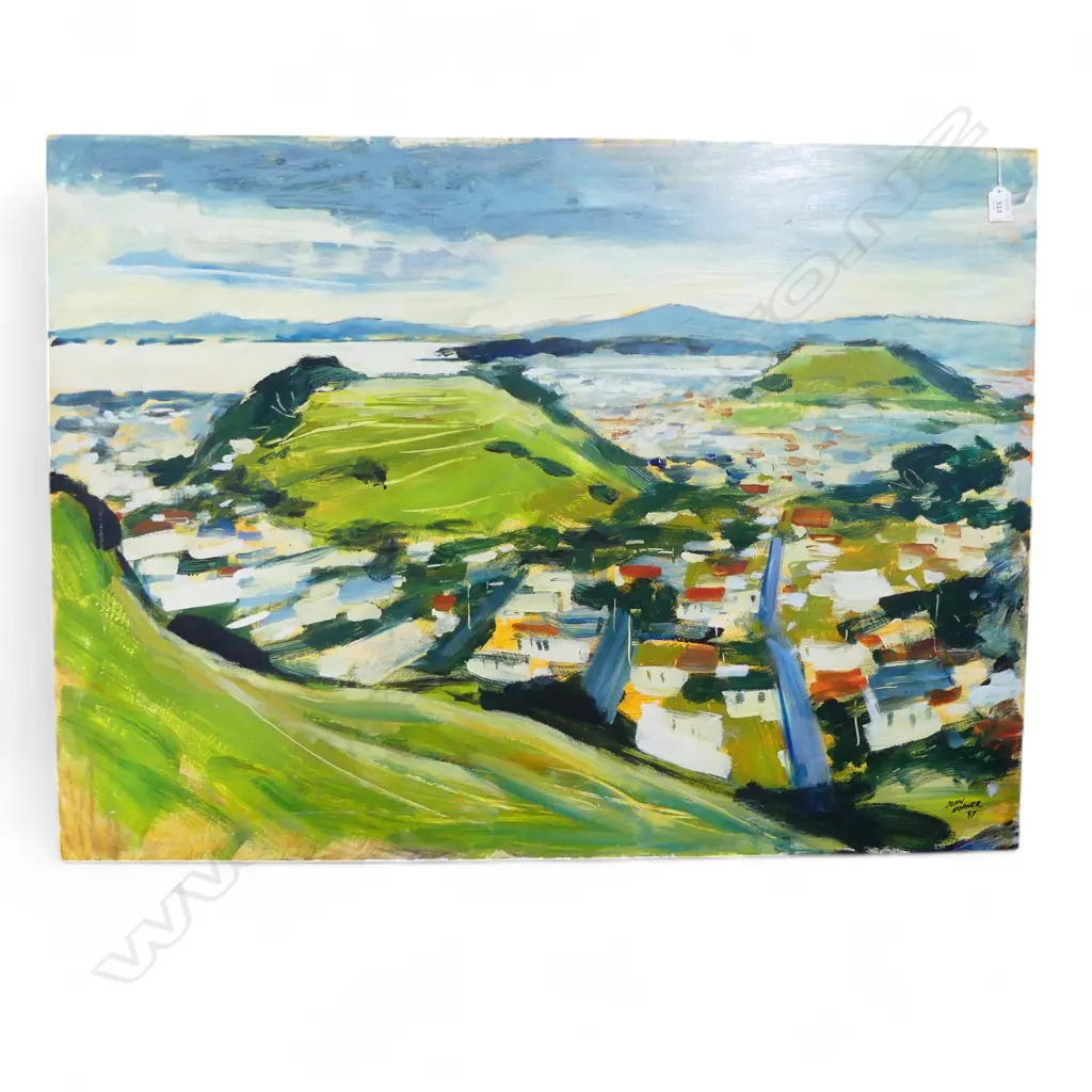 JOHN HORNER ACRYLIC PAINTING AUCKLAND SCENE includes Mt. Eden Mt. St. John & Remuera Rd. Signed & dated '97.1030 x 745mm Image 1++