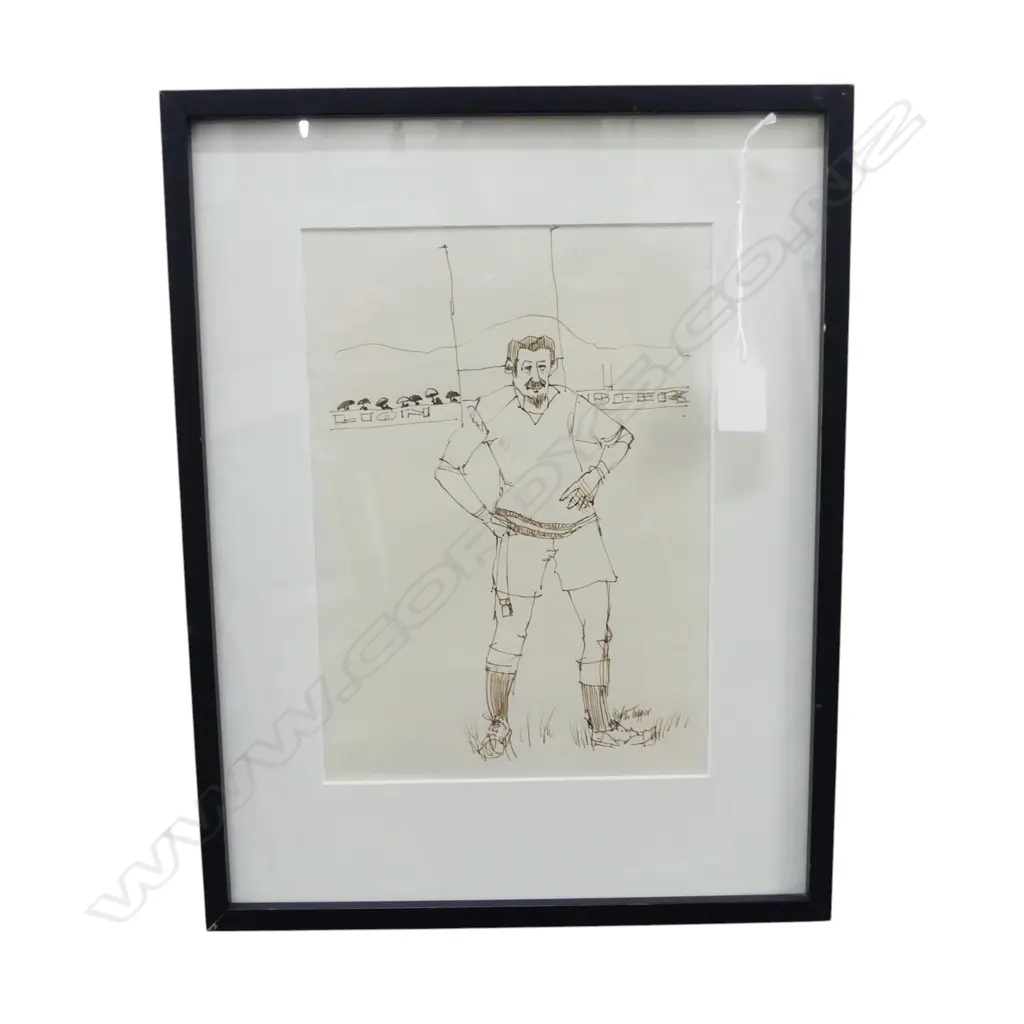GARTH TAPPER, RUGBY PLAYER, INK DRAWING ON PAPER 260x185mm Image 1++