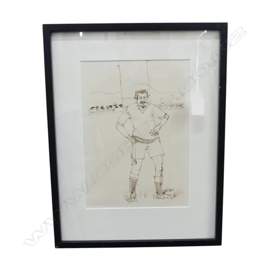 GARTH TAPPER, RUGBY PLAYER, INK DRAWING ON PAPER 260x185mm